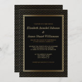 Invitation Pois d'or sur noir | Célébration du Mariage (Devant / Derrière)