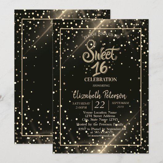 Invitation Pois élégants, Doux 16 Fête (Devant / Derrière)