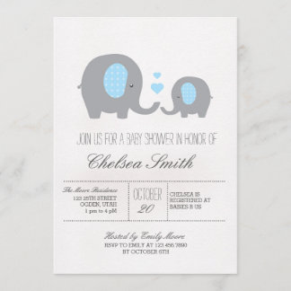 Invitation Pois Elephant Baby shower gris et bleu