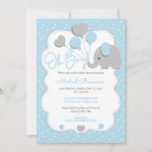 Invitation Pois Elephant Oh Garçon Bleu Ballons (Devant)