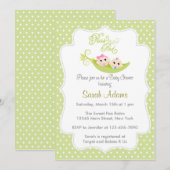 Invitation Pois en vert d'invitation de baby shower de cosse (Devant / Derrière)