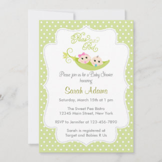 Invitation Pois en vert d'invitation de baby shower de cosse