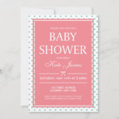 Invitation pois et Baby shower rose ruban (Devant)