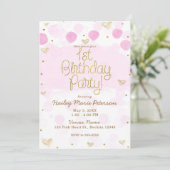 Invitation Pois et Coeurs blancs en or rose 1er anniversaire (Debout devant)
