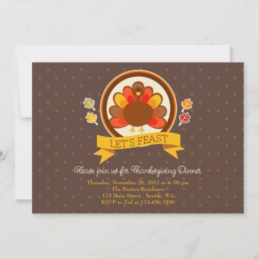 Invitation Pois et Turquie Thanksgiving Party (Devant)