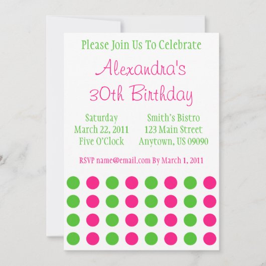 Invitation Pois (Hot Pink / Lime Green) (Devant)