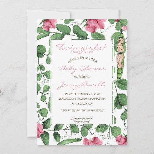Invitation Pois jumeaux du baby shower deux de filles dans un (Devant)