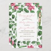 Invitation Pois jumeaux du baby shower deux de filles dans un (Devant / Derrière)