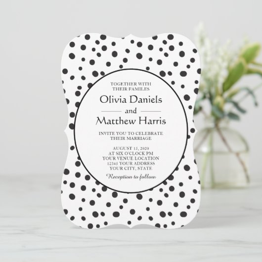 Invitation Pois. Mariage noir et blanc (Debout devant)