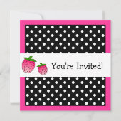 Invitation Pois noir et blanc d'anniversaire rose de fraise (Dos)