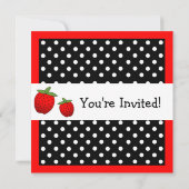 Invitation Pois noir et blanc d'anniversaire rouge de fraise (Dos)