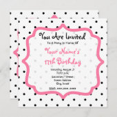 Invitation Pois noirs et fête d'anniversaire du Cupcake rose (Devant / Derrière)