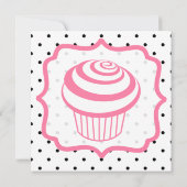 Invitation Pois noirs et fête d'anniversaire du Cupcake rose (Dos)