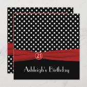 Invitation Pois noirs rouges RIBBON IMPRIMÉS 21e anniversaire (Devant / Derrière)