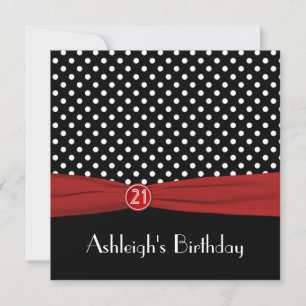 Invitation Pois noirs rouges RIBBON IMPRIMÉS 21e anniversaire