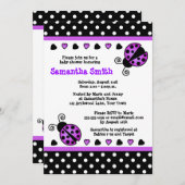 Invitation Pois pourpre de blanc de noir de baby shower de (Devant / Derrière)