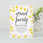 Invitation Pois rose et jaune Confetti Graduation Party (Debout devant)