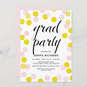Invitation Pois rose et jaune Confetti Graduation Party
