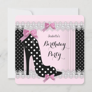 Invitation Pois rose haute talon fête d'anniversaire
