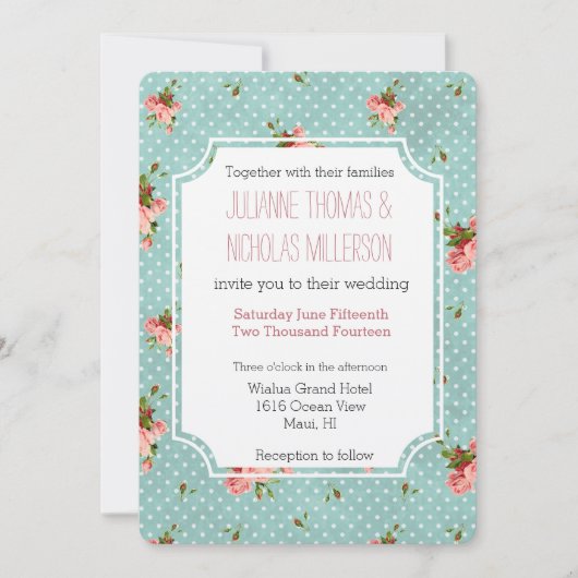 Invitation Pois rose  Mariage floral (Devant)