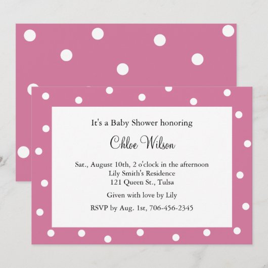 Invitation Pois rose vif (Devant / Derrière)