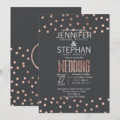 Invitation Pois roses d'or et Mariage noir de charbon (Devant / Derrière)