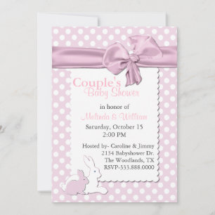 Invitation Pois roses et blancs avec Baby shower lapin