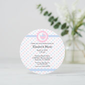 Invitation Pois roses et bleus-rond de Baby shower (Debout devant)