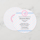 Invitation Pois roses et bleus-rond de Baby shower (Devant / Derrière)