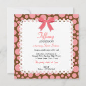 Invitation Pois roses et Brown avec dentelle douce 16 Anniver (Devant)