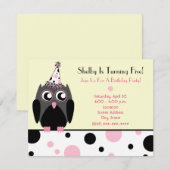 Invitation Pois roses et noires de la fête d'anniversaire de  (Devant / Derrière)