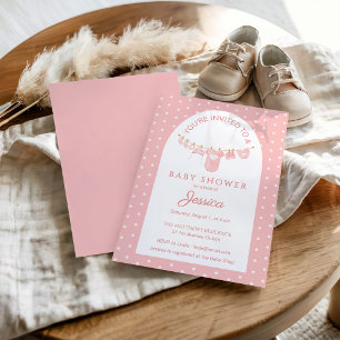 Invitation Pois roses Peachy pendent Baby shower de vêtements