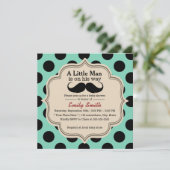 Invitation Pois simple Mustache Little Man Baby shower (Debout devant)