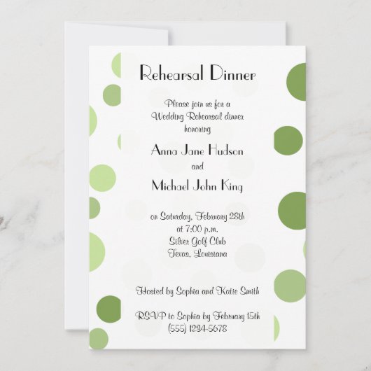 Invitation Pois verts, Dotée, Points, Diner de répétition (Devant)