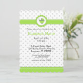 Invitation Pois verts et gris - Baby shower (Debout devant)