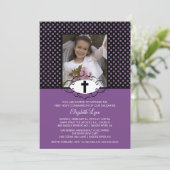 Invitation Pois violet moderne première communion (Debout devant)