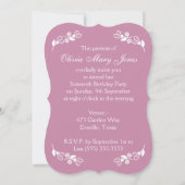 Invitation pois violets Vintages, fleurs, dentelle Sweet 16 (Dos)