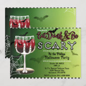 Invitation Poisoneux Skeleton Bone Bat Boire Halloween Party (Devant / Derrière)