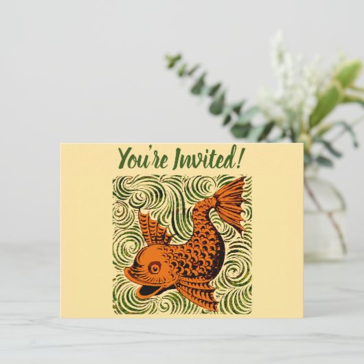 Invitation Poisson Antique Carrelage Ancien art (Debout devant)