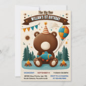 Invitation Poisson Brown Garçon mignon bébé ours 1er annivers (Devant)