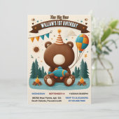 Invitation Poisson Brown Garçon mignon bébé ours 1er annivers (Debout devant)