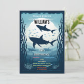 Invitation Poisson cool baleine bleu marine requin 1er annive (Debout devant)