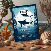 Invitation Poisson cool baleine bleu marine requin 1er annive