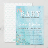 Invitation Poisson d'aquarelle bleu petit Baby shower sirène (Devant / Derrière)