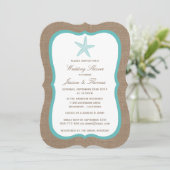 Invitation Poisson étoilé Turquoise Sur Burlap Beach Mariage (Debout devant)