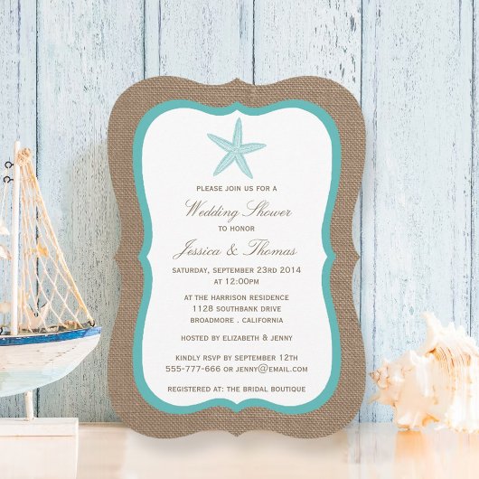 Invitation Poisson étoilé Turquoise Sur Burlap Beach Mariage