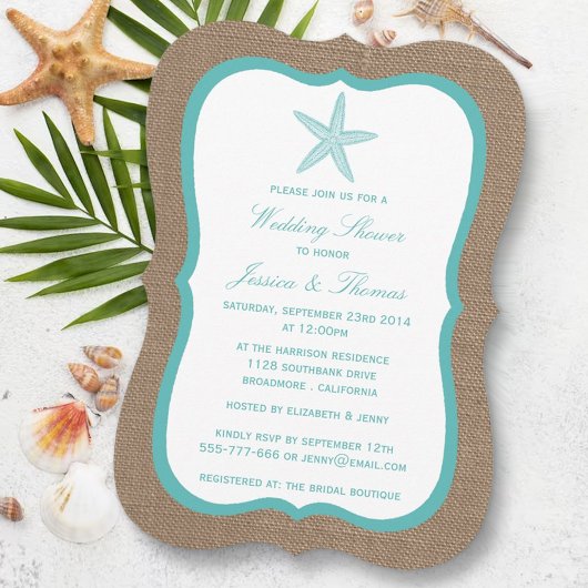 Invitation Poisson étoilé Turquoise Sur Burlap Beach Mariage