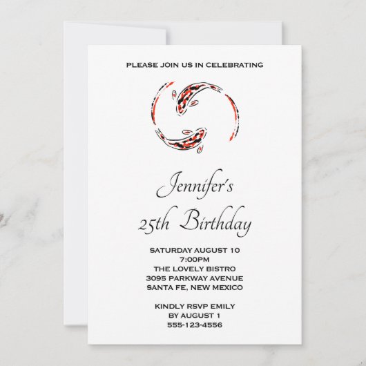 Invitation Poisson noir et rouge japonais Koi Pair Anniversai (Devant)