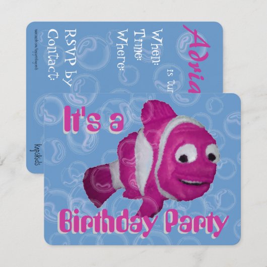 Invitation Poisson rose fête d'anniversaire (Devant / Derrière)