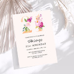 Invitation Poisson rose numéros floraux or 21e anniversaire<br><div class="desc">Une invitation moderne, élégante et glamour pour une fête de 21e anniversaire. Un arrière - plan de couleur pêche. Décoré avec des numéros de foral en faux or et rose. Le nom est écrit avec un script de style moderne écrit à la main. Personnalisez et ajoutez les détails de votre...</div>